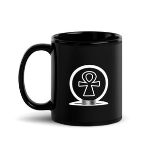 Shen Ankh Symbol Black Glossy Mug - White