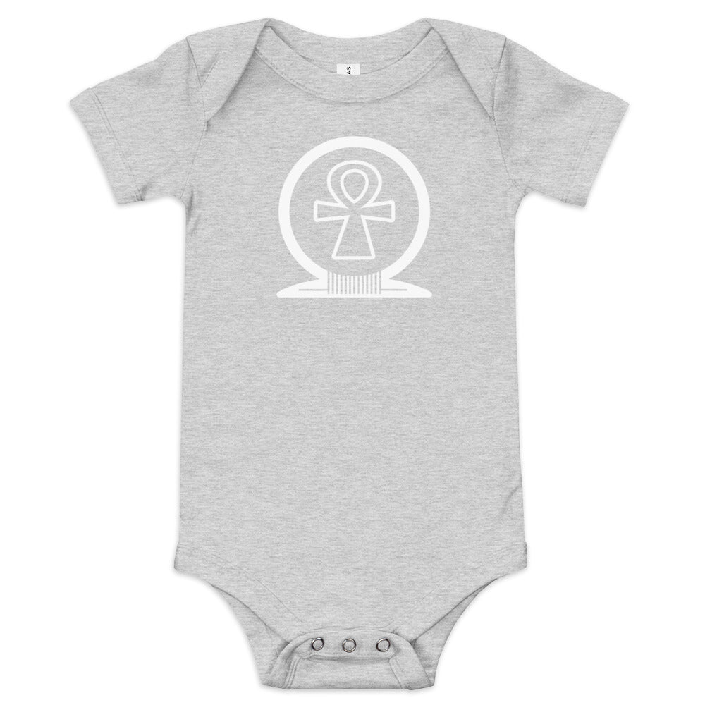 Shen Ankh Symbol Baby Short Sleeve One Piece – White | ABO-012