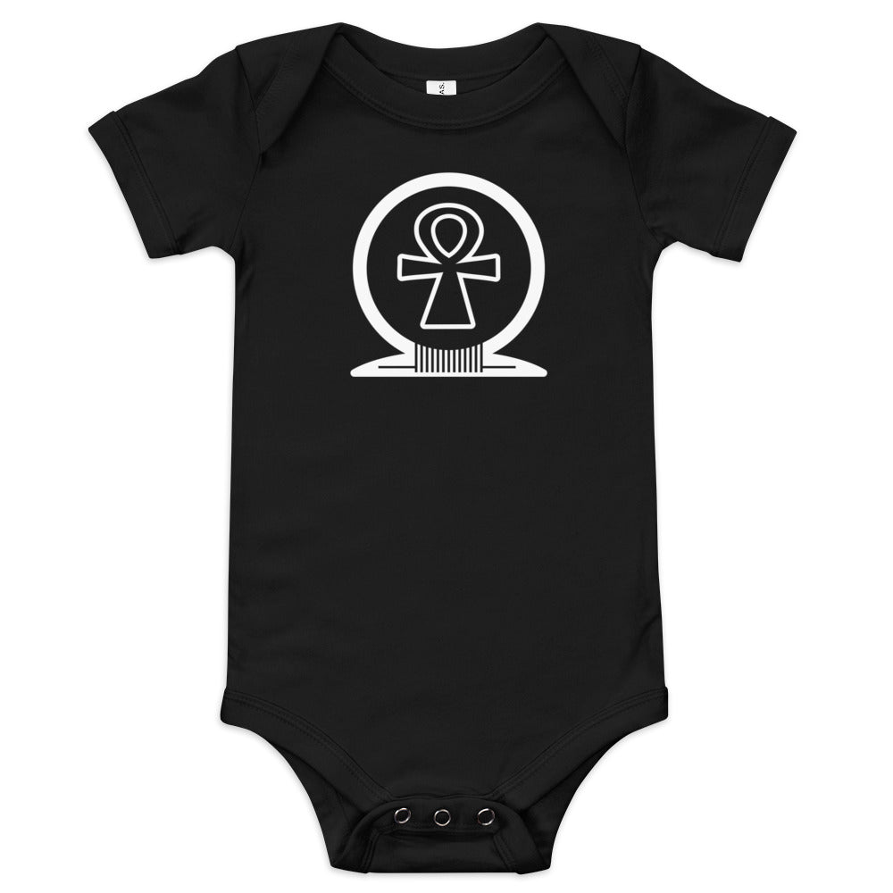 Shen Ankh Symbol Baby Short Sleeve One Piece – White | ABO-012