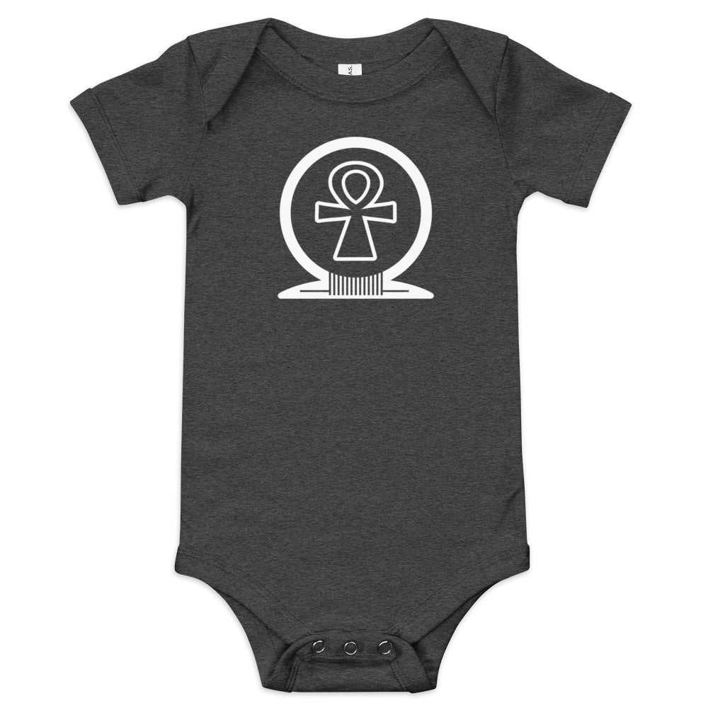 Shen Ankh Symbol Baby Short Sleeve One Piece – White | ABO-012