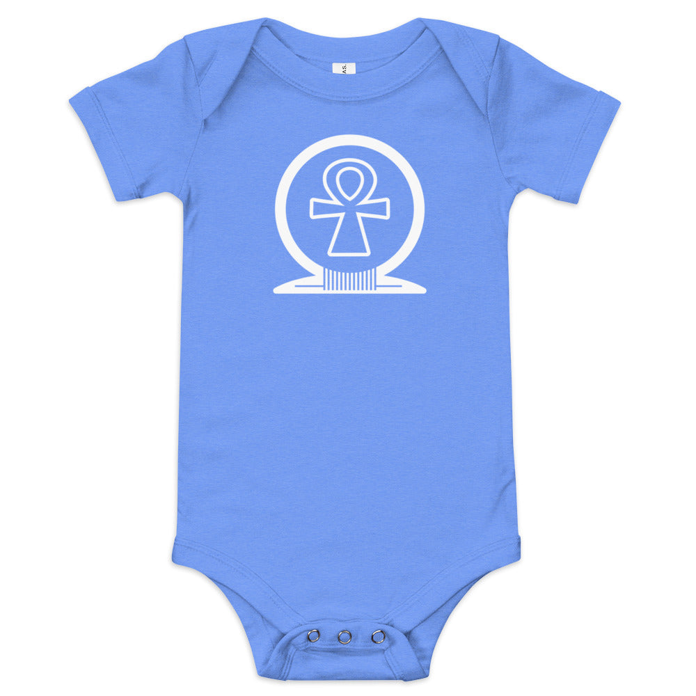 Shen Ankh Symbol Baby Short Sleeve One Piece – White | ABO-012