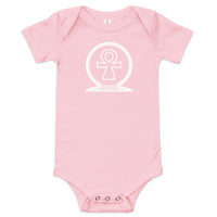 Shen Ankh Symbol Baby Short Sleeve One Piece – White | ABO-012