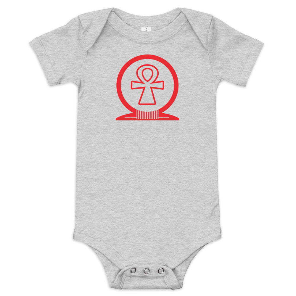 Shen Ankh Symbol Baby Short Sleeve One Piece - Red | ABO-02