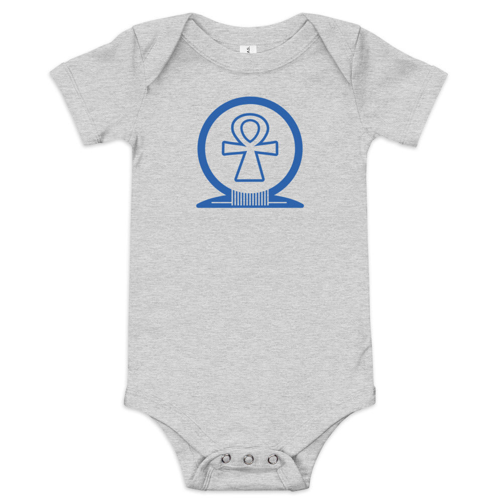Shen Ankh Symbol Baby Short Sleeve One Piece - Royal Blue | ABO-04