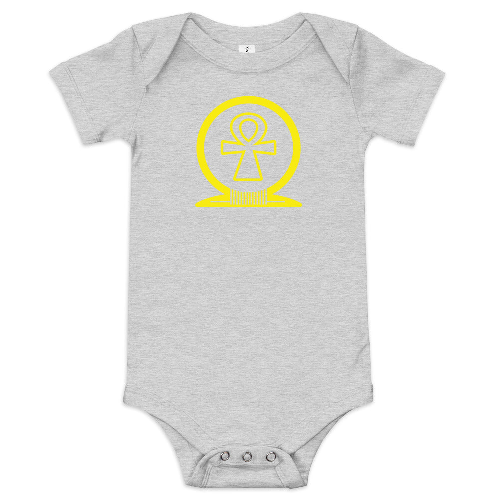 Shen Ankh Symbol Baby Short Sleeve One Piece - Yellow | ABO-011