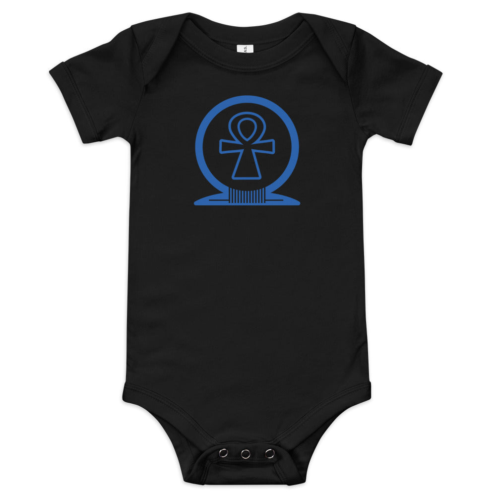 Shen Ankh Symbol Baby Short Sleeve One Piece - Royal Blue | ABO-04