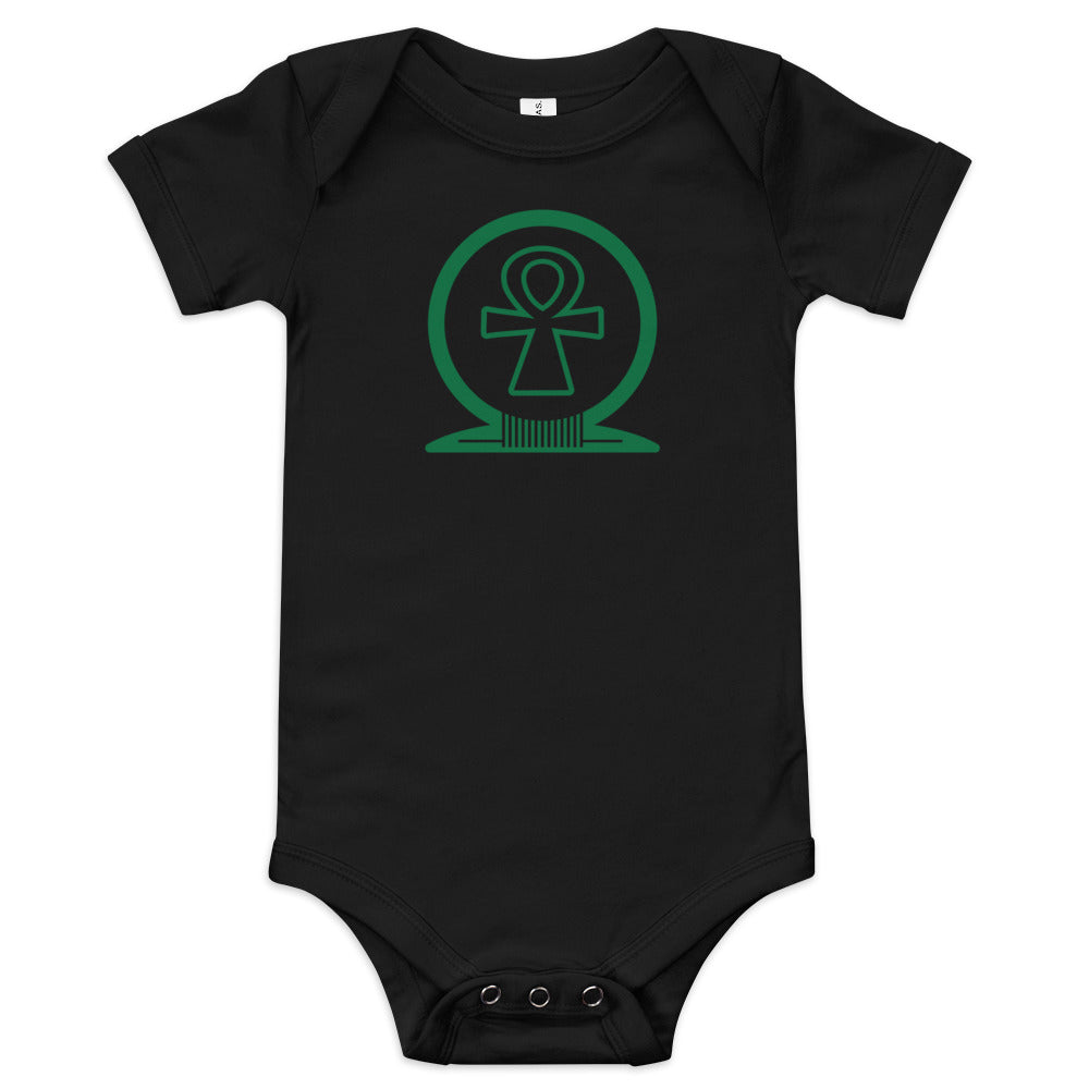 Shen Ankh Symbol Baby Short Sleeve One Piece - Green | ABO-05