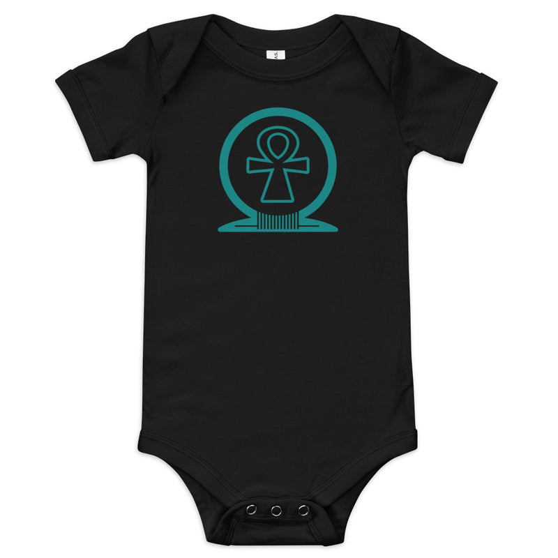 Shen Ankh Symbol Baby Short Sleeve One Piece - Teal | ABO-07