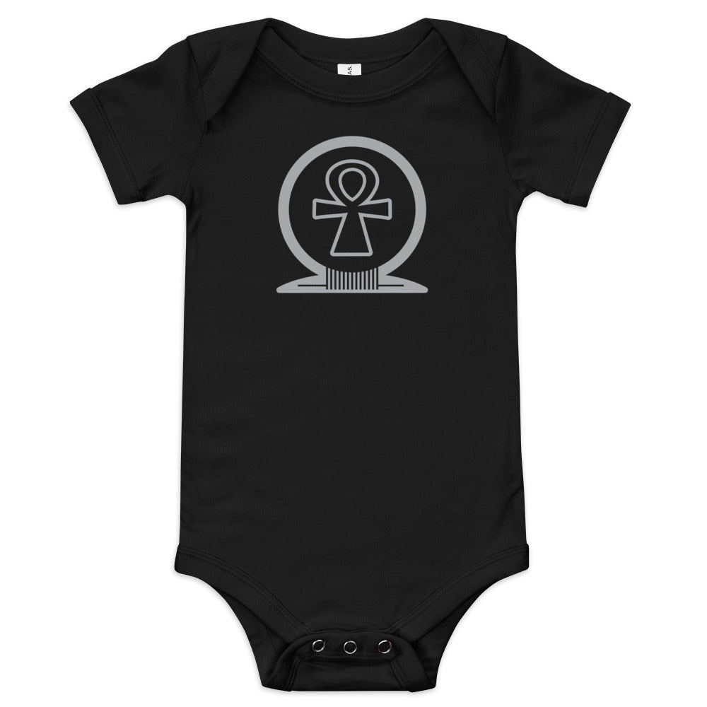 Shen Ankh Symbol Baby Short Sleeve One Piece - Silver | ABO-09