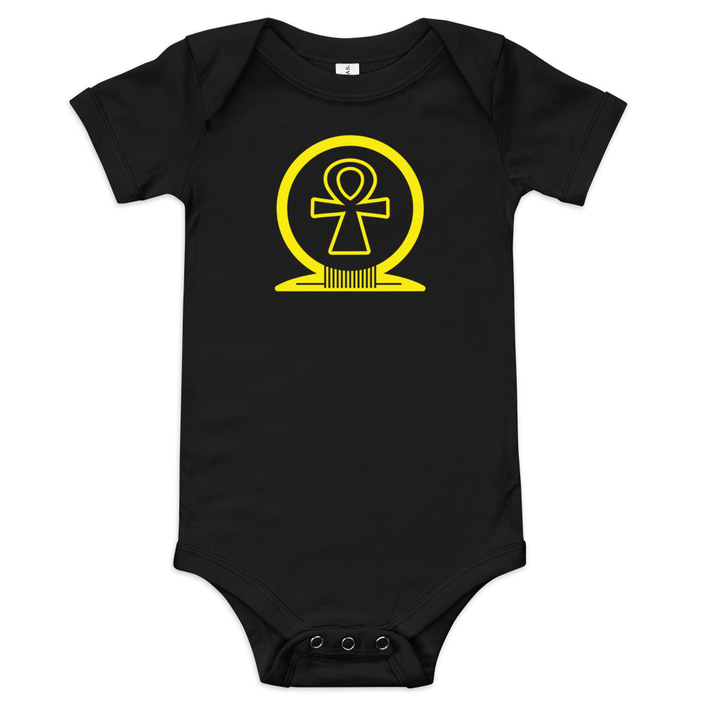 Shen Ankh Symbol Baby Short Sleeve One Piece - Yellow | ABO-011