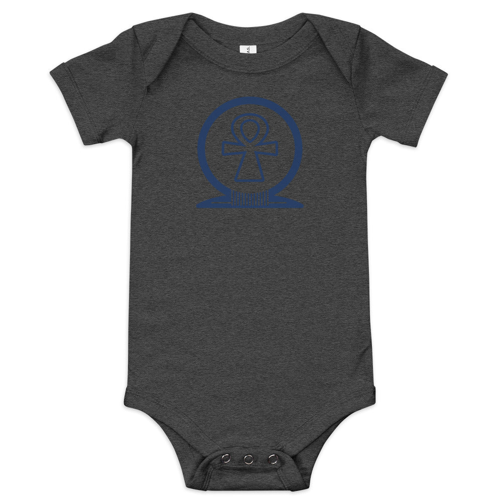 Shen Ankh Symbol Baby Short Sleeve One Piece - Navy Blue | ABO-03