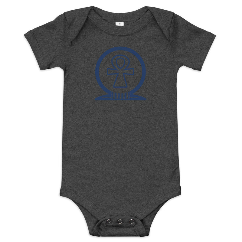 Shen Ankh Symbol Baby Short Sleeve One Piece - Navy Blue | ABO-03