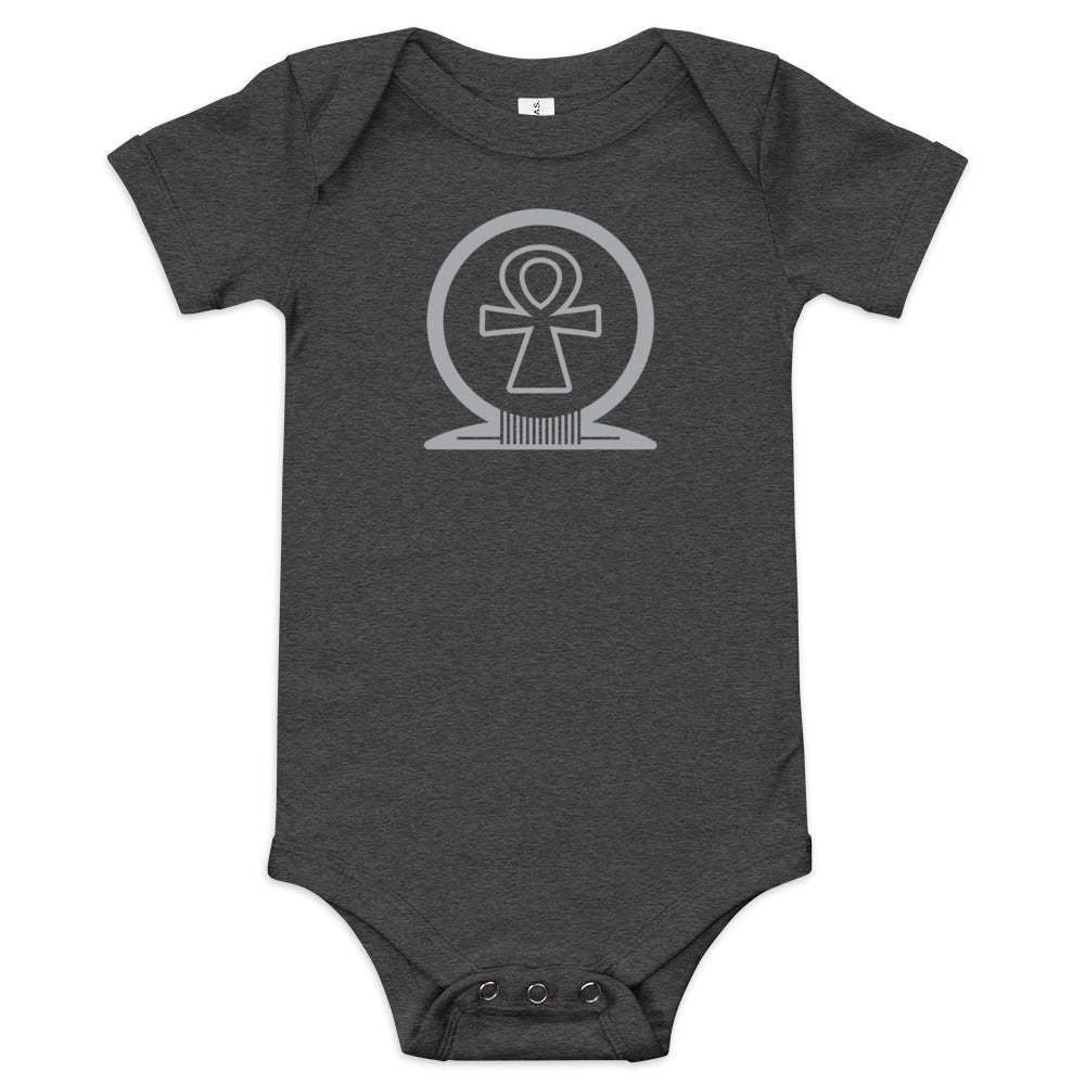 Shen Ankh Symbol Baby Short Sleeve One Piece - Silver | ABO-09
