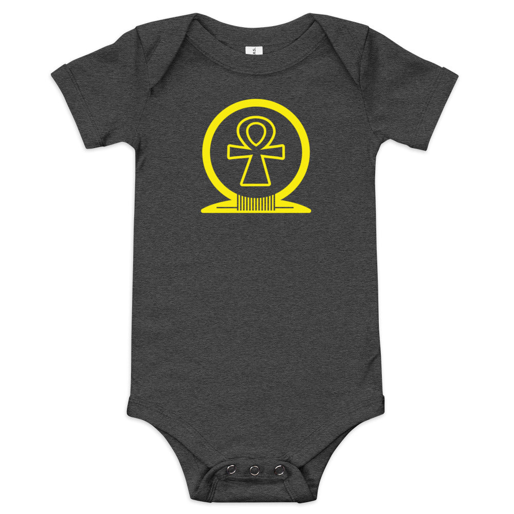 Shen Ankh Symbol Baby Short Sleeve One Piece - Yellow | ABO-011