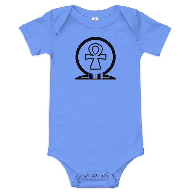 Shen Ankh Symbol Baby Short Sleeve One Piece - Black | ABO-01