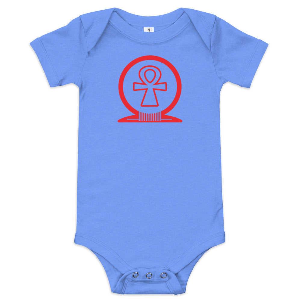 Shen Ankh Symbol Baby Short Sleeve One Piece - Red | ABO-02