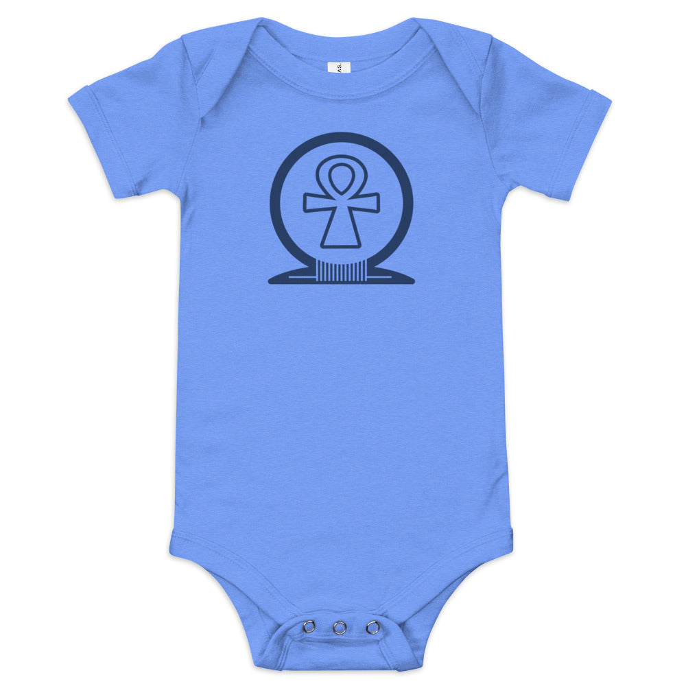 Shen Ankh Symbol Baby Short Sleeve One Piece - Navy Blue | ABO-03