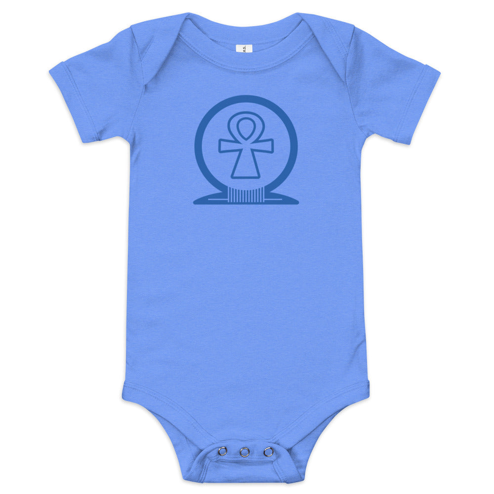 Shen Ankh Symbol Baby Short Sleeve One Piece - Royal Blue | ABO-04