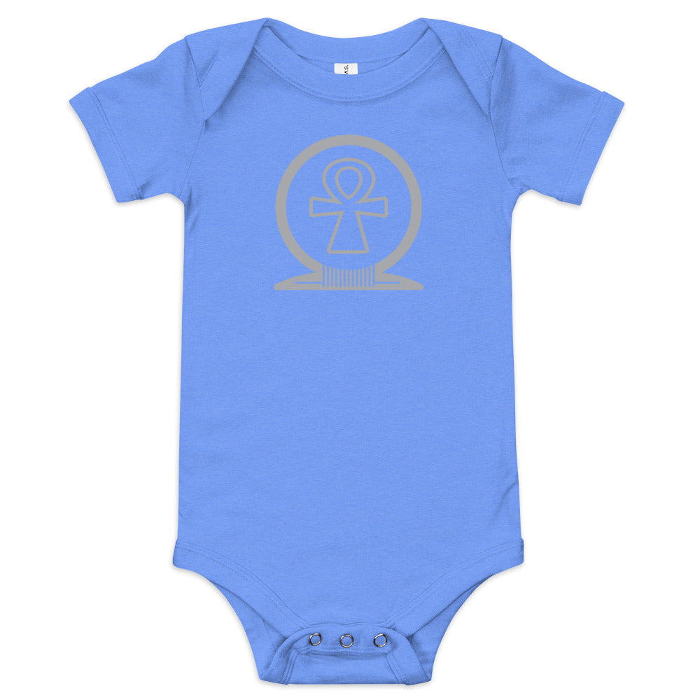 Shen Ankh Symbol Baby Short Sleeve One Piece - Silver | ABO-09