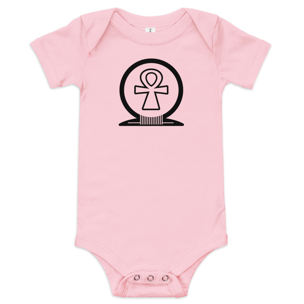 Shen Ankh Symbol Baby Short Sleeve One Piece - Black | ABO-01