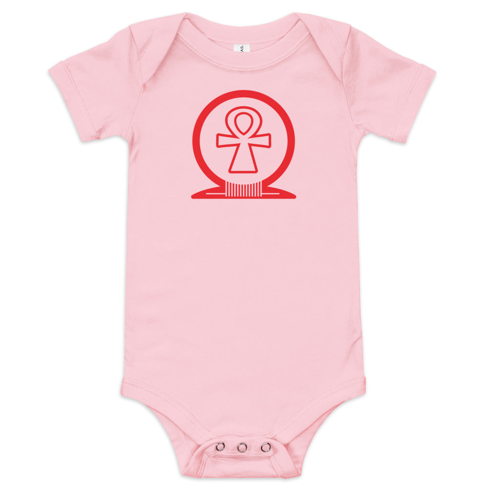 Shen Ankh Symbol Baby Short Sleeve One Piece - Red | ABO-02