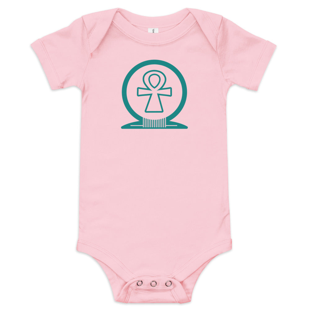 Shen Ankh Symbol Baby Short Sleeve One Piece - Teal | ABO-07