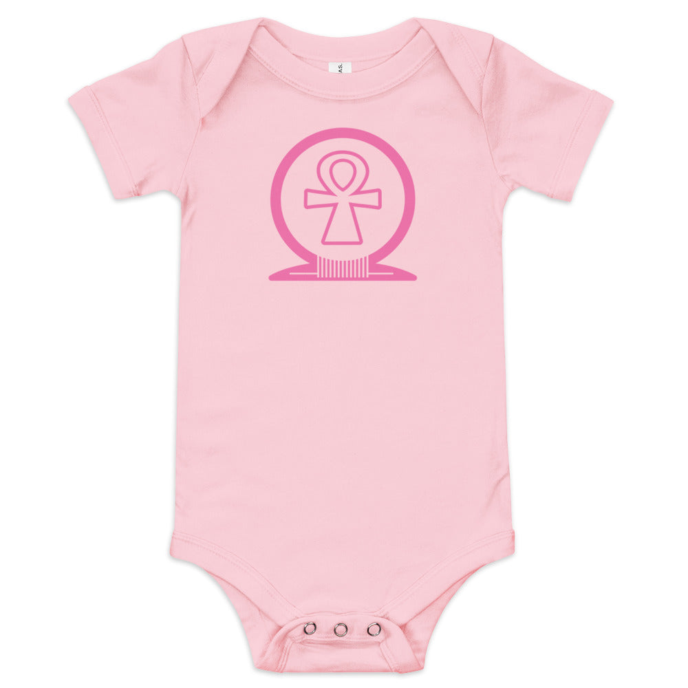 Shen Ankh Symbol Baby Short Sleeve One Piece - Pink | ABO-010
