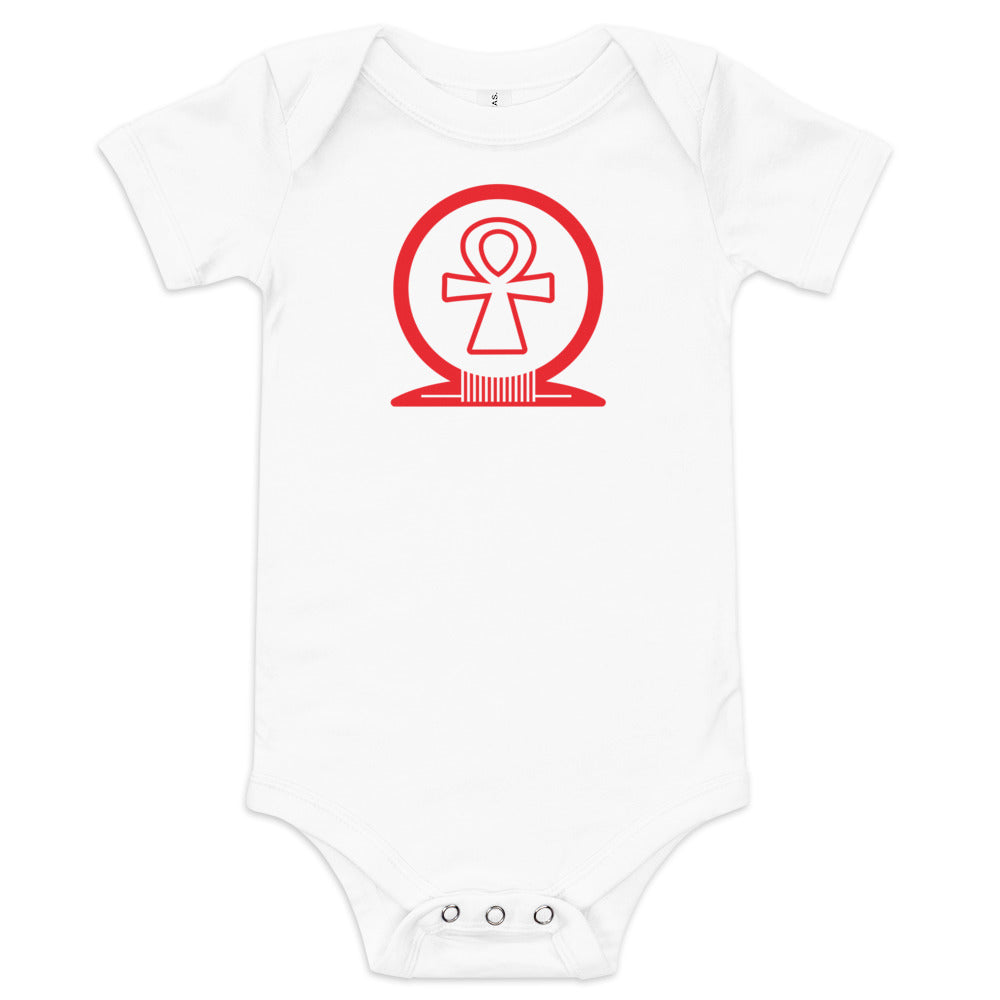 Shen Ankh Symbol Baby Short Sleeve One Piece - Red | ABO-02