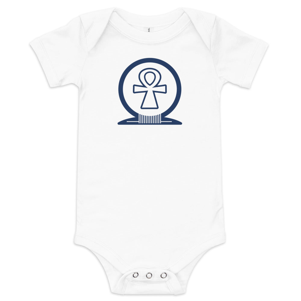 Shen Ankh Symbol Baby Short Sleeve One Piece - Navy Blue | ABO-03