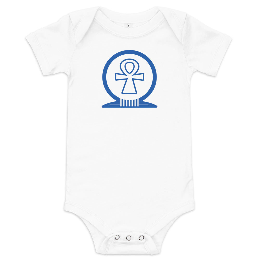 Shen Ankh Symbol Baby Short Sleeve One Piece - Royal Blue | ABO-04