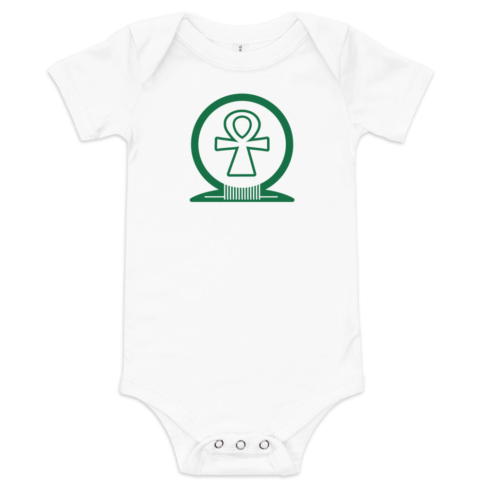 Shen Ankh Symbol Baby Short Sleeve One Piece - Green | ABO-05