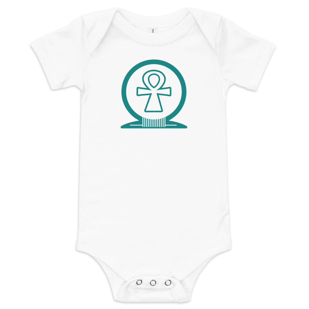 Shen Ankh Symbol Baby Short Sleeve One Piece - Teal | ABO-07