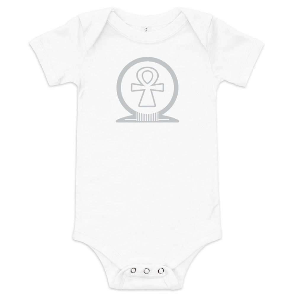 Shen Ankh Symbol Baby Short Sleeve One Piece - Light Grey | ABO-08