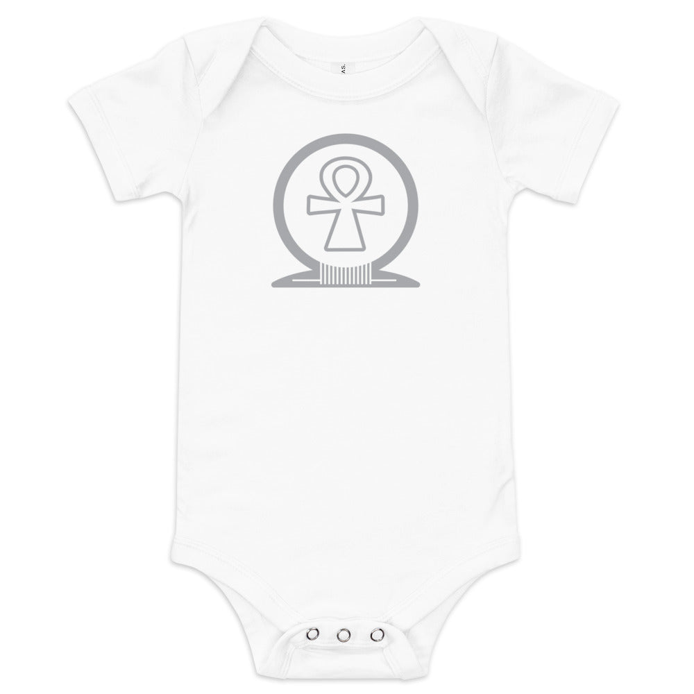 Shen Ankh Symbol Baby Short Sleeve One Piece - Silver | ABO-09