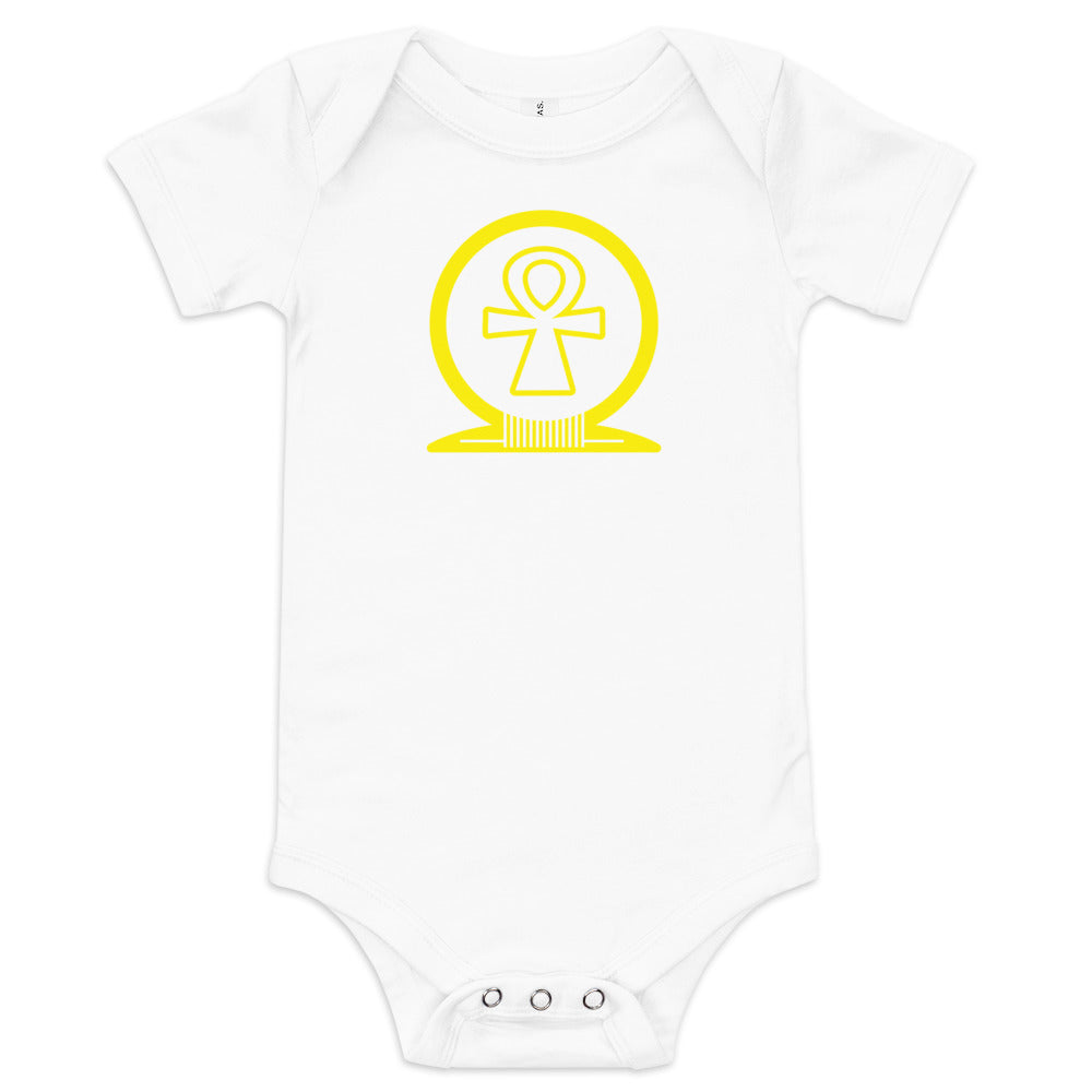 Shen Ankh Symbol Baby Short Sleeve One Piece - Yellow | ABO-011