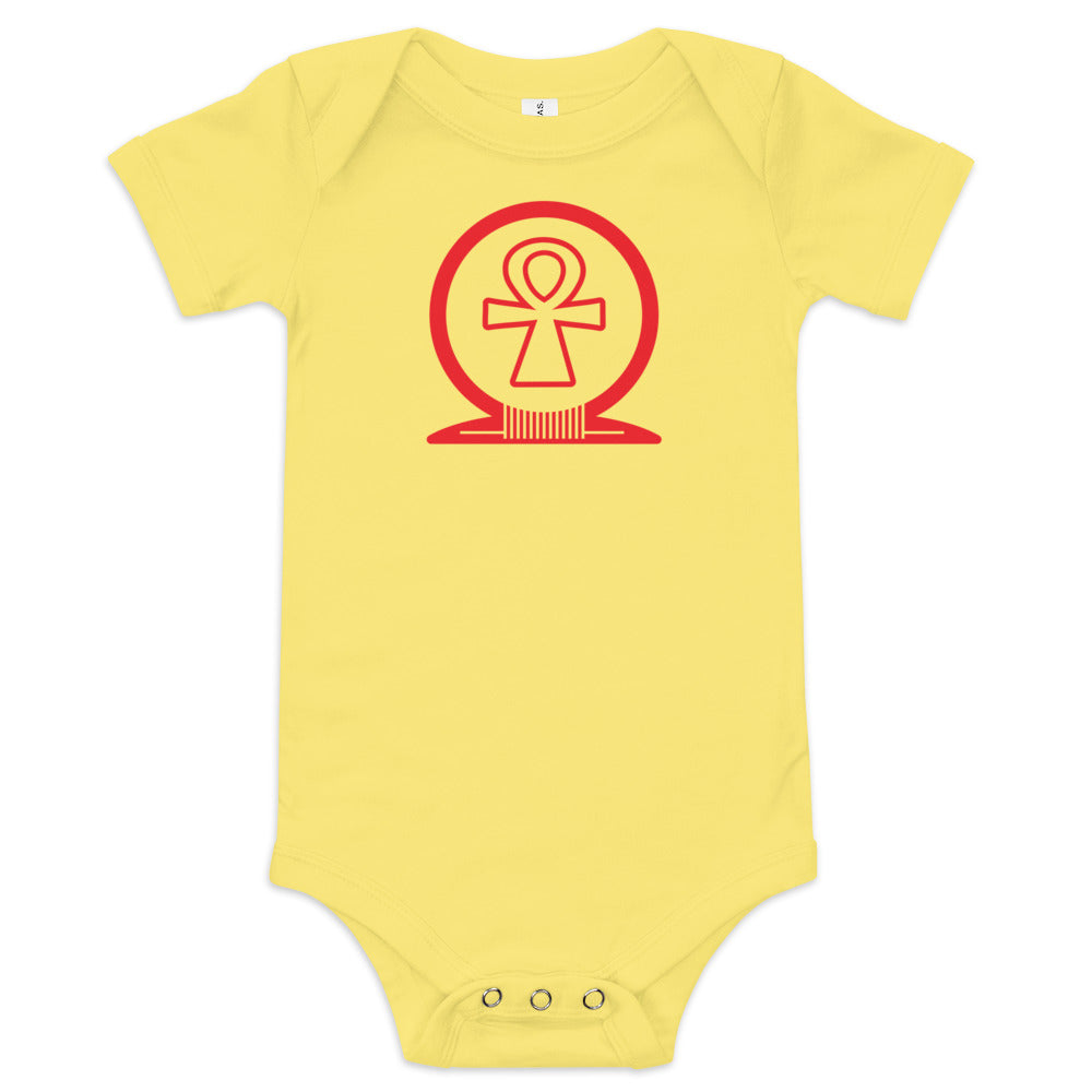 Shen Ankh Symbol Baby Short Sleeve One Piece - Red | ABO-02