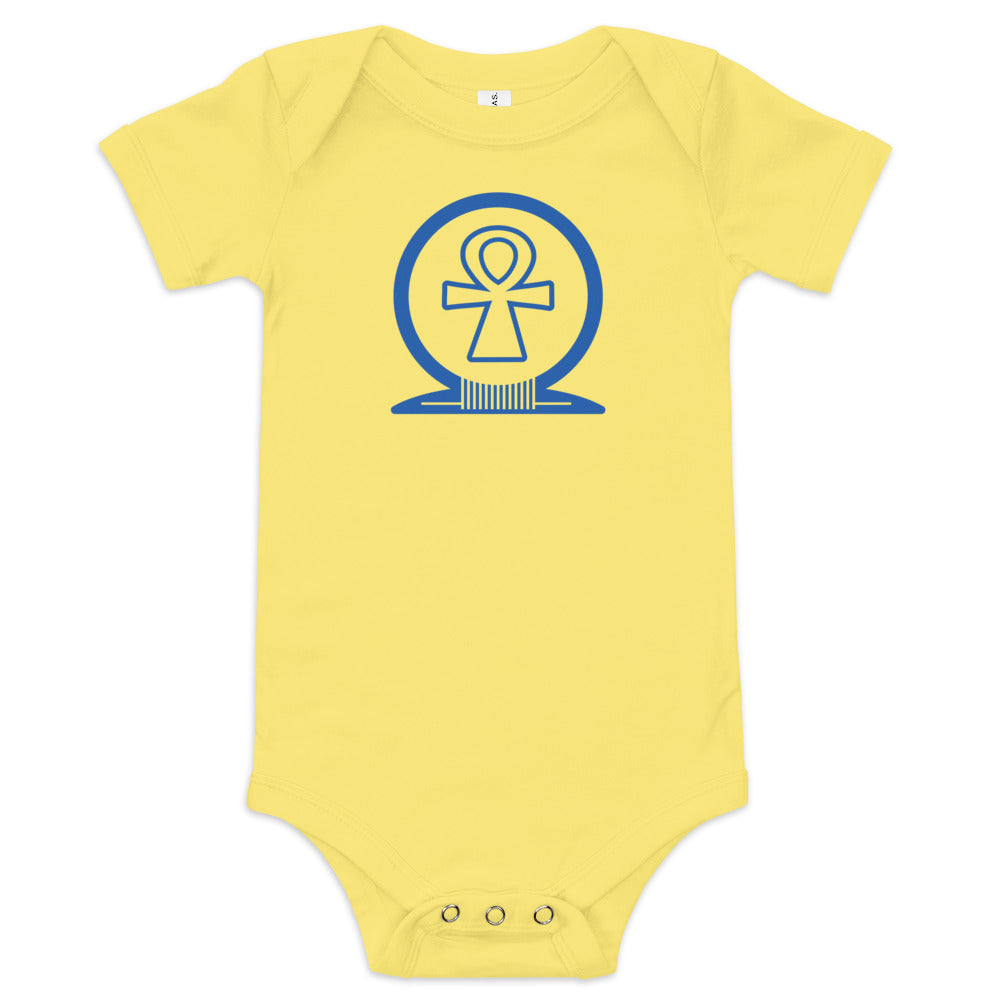 Shen Ankh Symbol Baby Short Sleeve One Piece - Royal Blue | ABO-04
