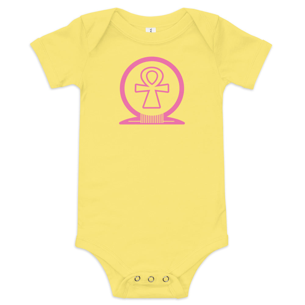 Shen Ankh Symbol Baby Short Sleeve One Piece - Pink | ABO-010